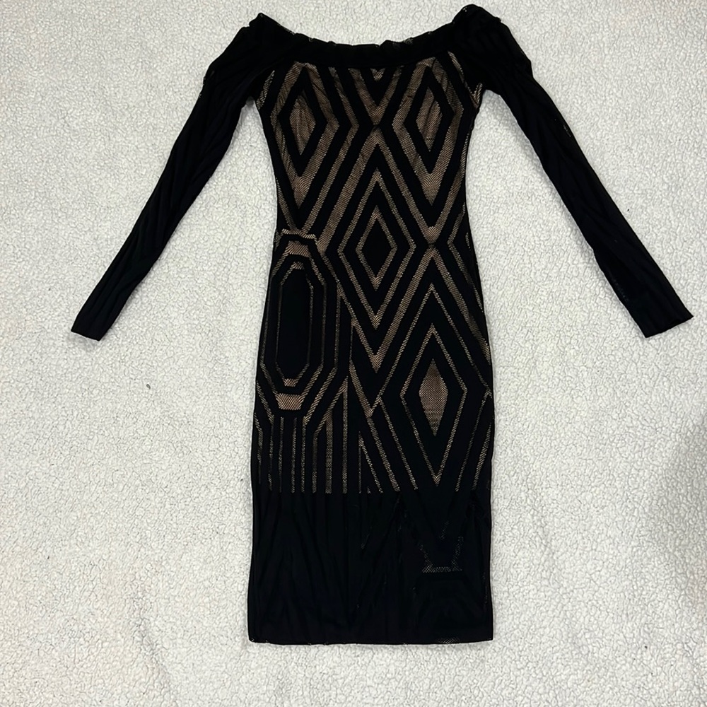 Women’s Symphony Black Longsleeve Midi Body Con Dress